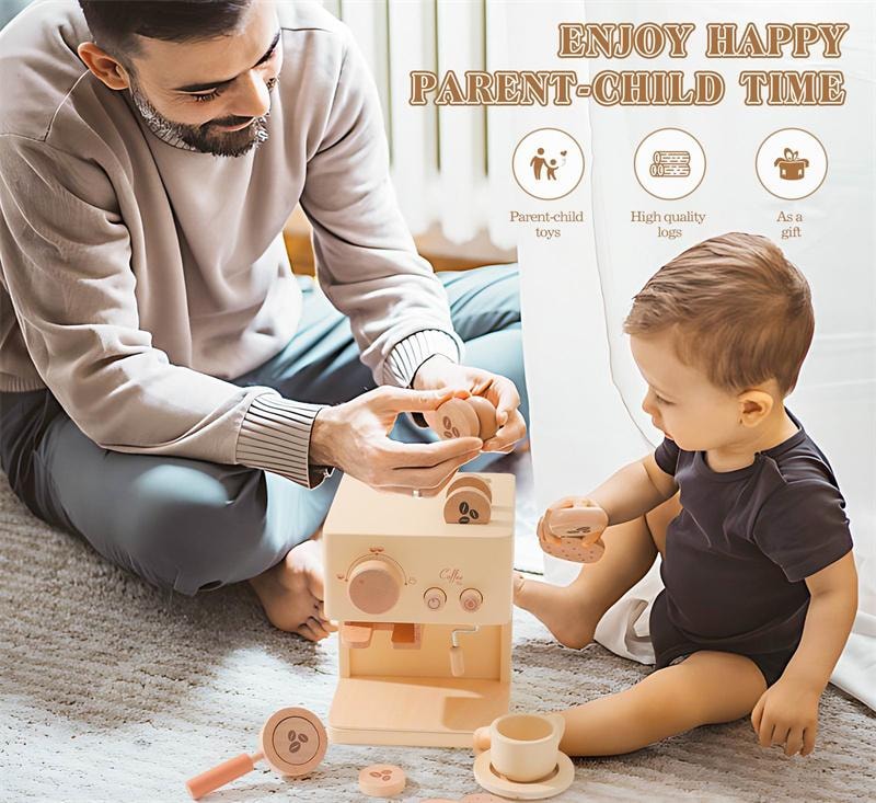 【中國直郵】 FOXTAIL 兒童過家家木質玩具 益智 親子 多功能 寶寶 仿真餐廚套裝 環保-咖啡機 1套*|預計到達時間3-4週