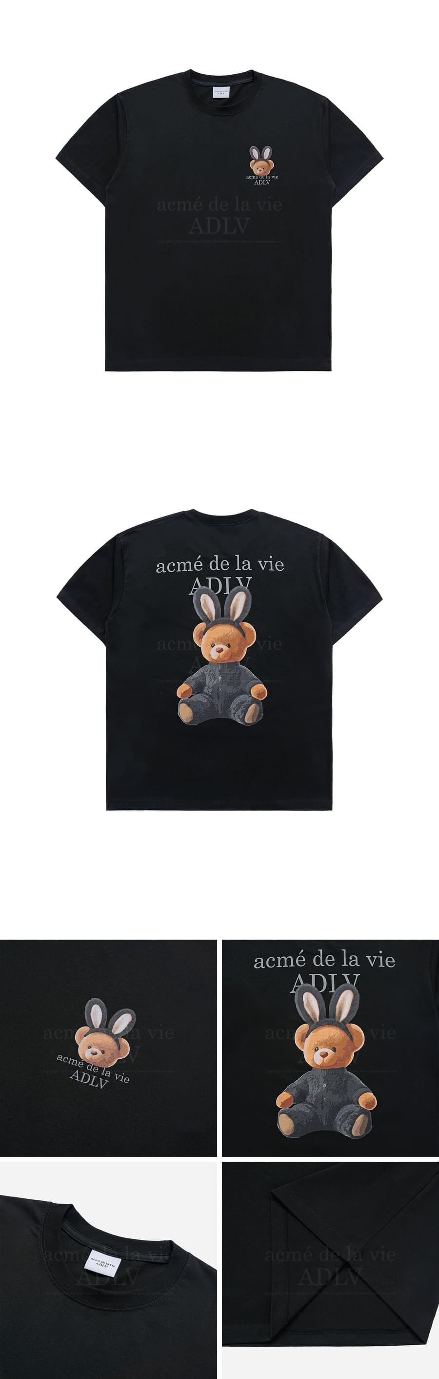 【韩国直邮】 韩国 acmé de la vie ADLV 兔耳朵泰迪熊印花短袖T恤 黑色 2