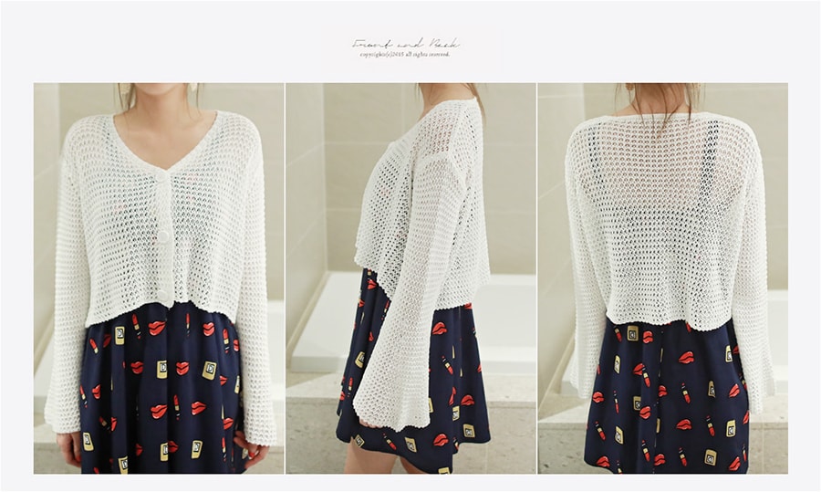 KOREA Bell Sleeve Cropped Cardigan #White One Size(S-M) [Free Shipping]
