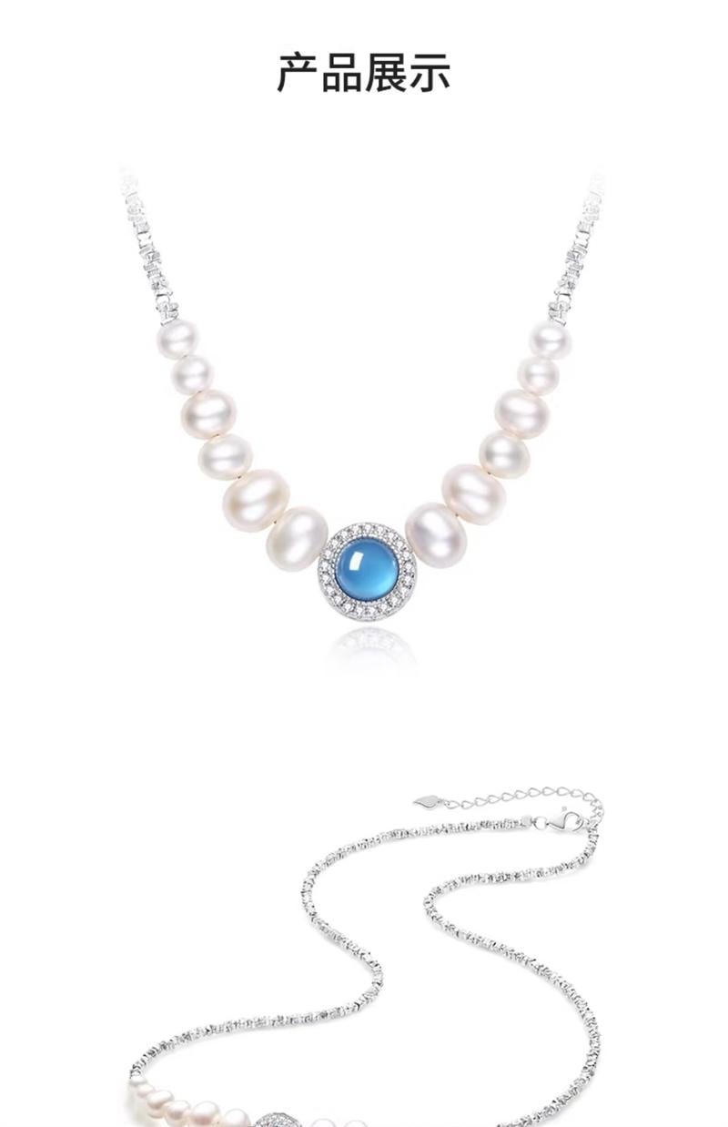 【中国直邮】 周大生 海洋之心珍珠项链女款碎银子S925纯银颈饰品 1条装