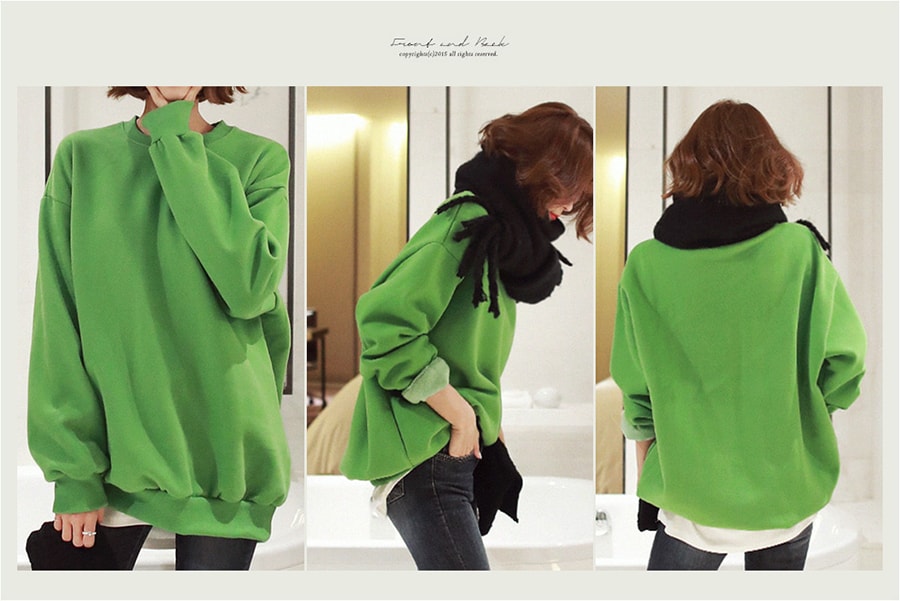[KOREA] Oversized Sweatshirt In Fleece Lining #Green One Size(Free) [Free Shipping]