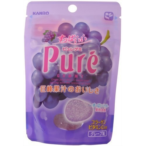 【日本直邮】日本KANRO PURE果肉果汁咀嚼弹力软糖 紫葡萄味 1.61 Oz