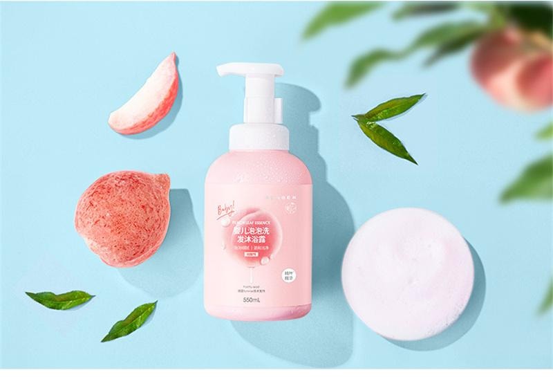 【中國直郵】 潤本| 桃葉精華泡泡洗髮沐浴露小孩洗髮沐浴露二合一兒童 550ml