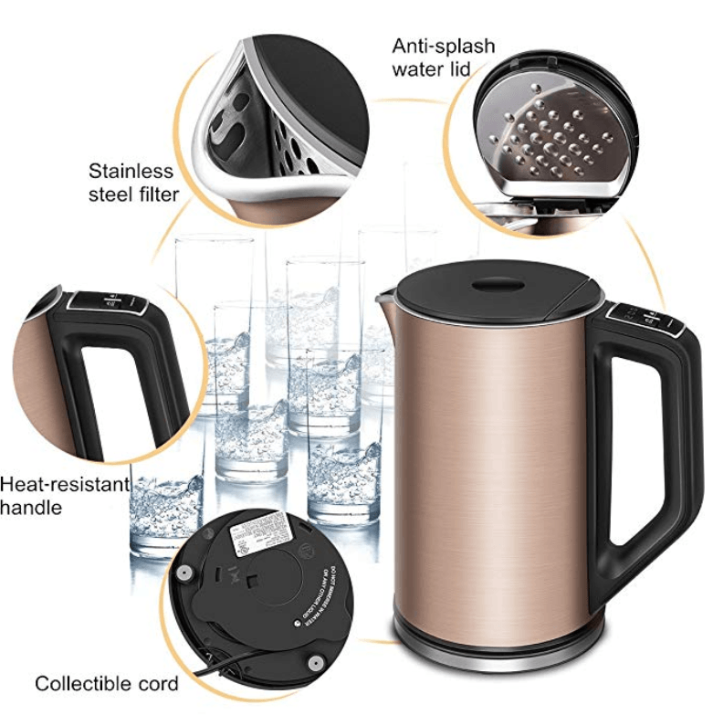 Electric Kettle Water Kettle Cool Touch Double Wall Stainless Steel