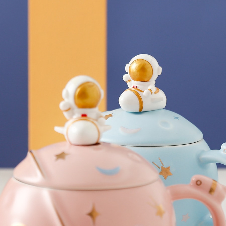 【送好禮】 火箭星球馬克杯 創意太空太空人水杯 大容量咖啡杯陶瓷杯子 禮盒裝 天藍色 1套