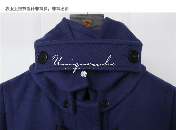 Blue Loose Hooded Double-faced Woolen Coat XS