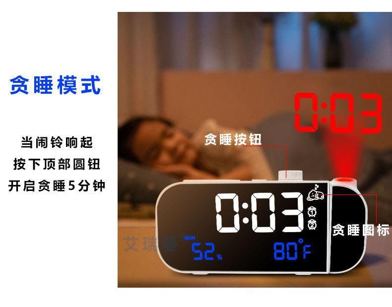 【中国直邮】USB多功能收音机-投影闹钟 白色