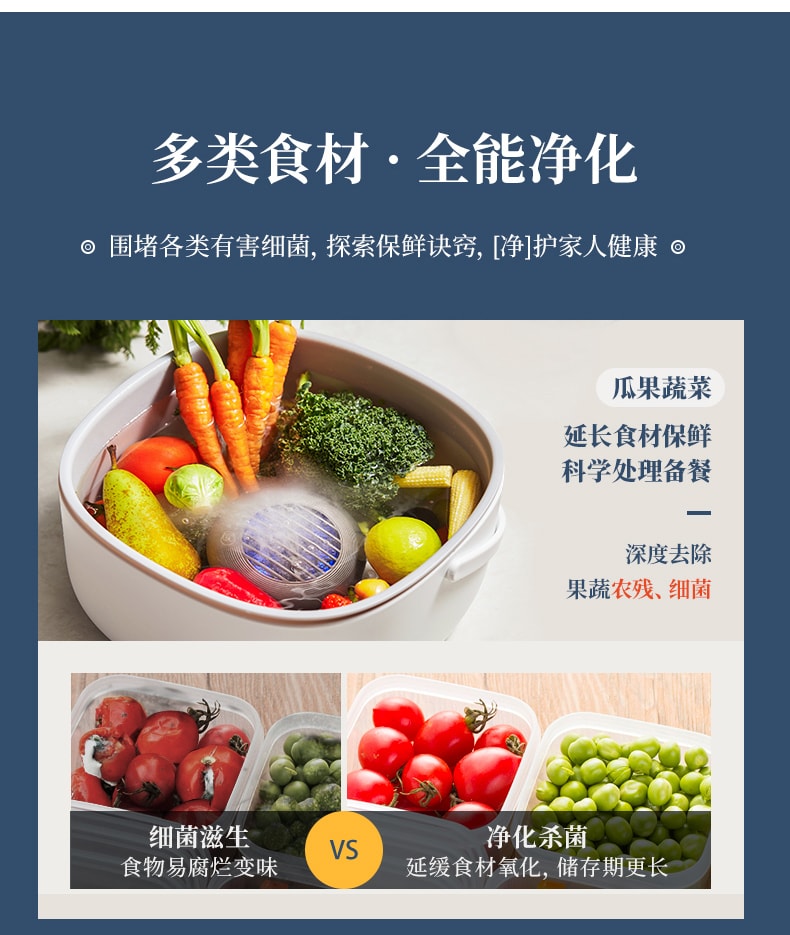 【中国直邮】东菱  分类果蔬净化器食材清洗机便携无线   钛金灰