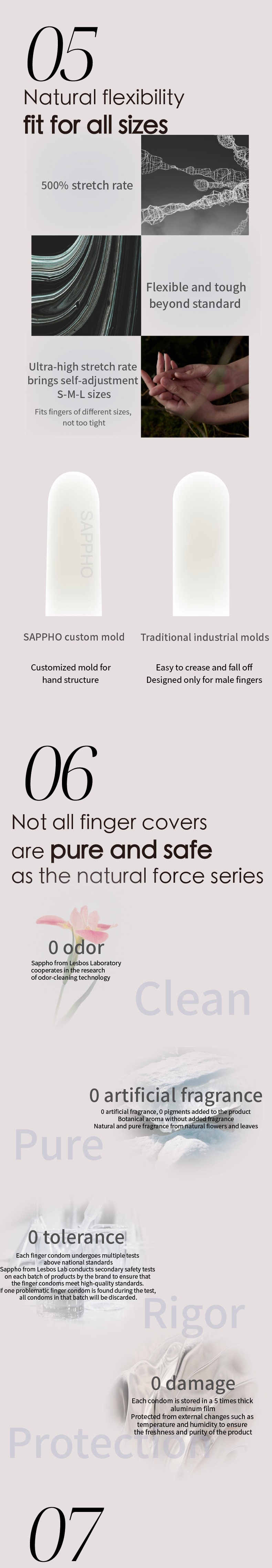 薩福 SAPPHOFROMLESBOS 自然力系列日光眷寵 透明質酸潤滑成人女同情人節必備情趣用品les女用指套 1盒裝(6隻)