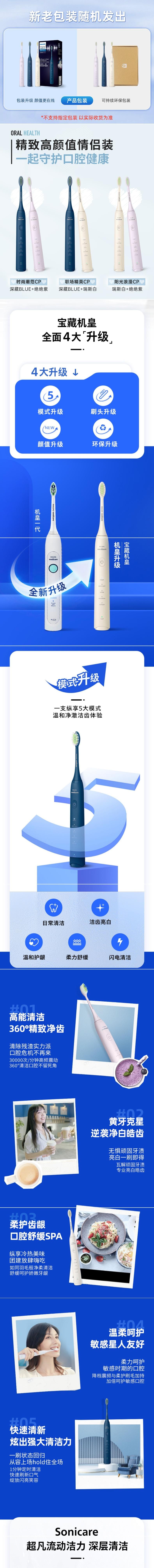 【中國直郵】飛利浦 電動牙刷 送刷頭8支 柔力S3寶藏刷 聲波軟毛 HX2471 淡紫色
