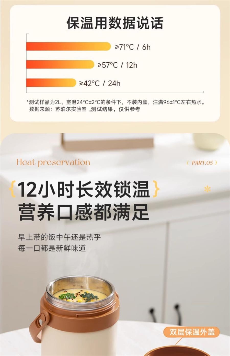 【中国直邮】 苏泊尔 保温桶饭盒上班族带饭24小时超长保温不锈钢多层大容量饭桶  三层-2.0L莲子白