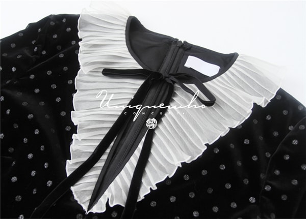Bling Bling Polka Dot Sweet Elegant Mini Dress for Girls Women Black L