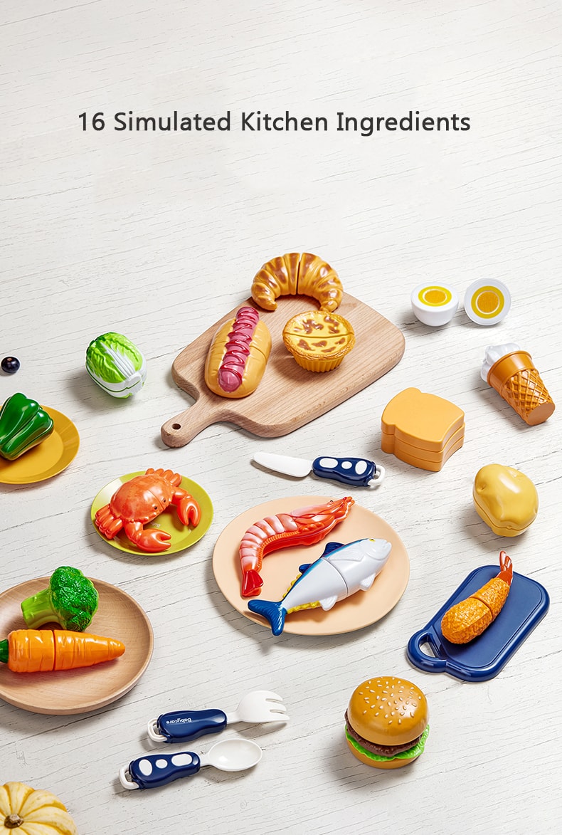 B-version kitchen dishes 16-piece set children's fruit-cutting toys  baby play house kitchen vegetable cutting set 