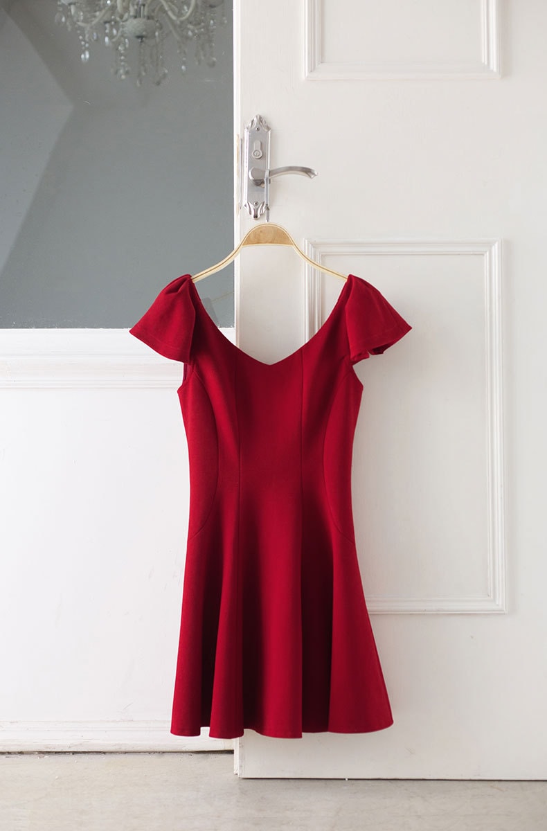 2018 Summer V-collar Skinny Dress Red/S