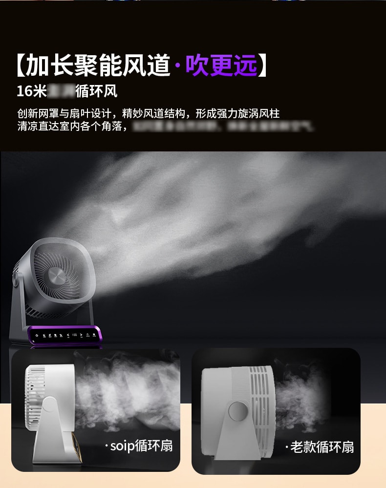 【中国直邮】CNON潮弄  智能桌面风扇家用电风扇台式迷你电扇空气循环扇  深空灰-充电版