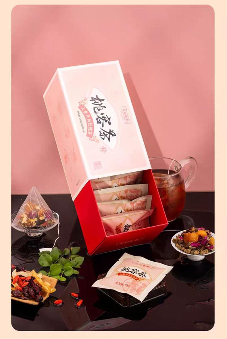 【中国直邮】 方回春堂 桃容茶 人参丹凤玫瑰茶 生茶汤 10g*14袋 140g*1盒