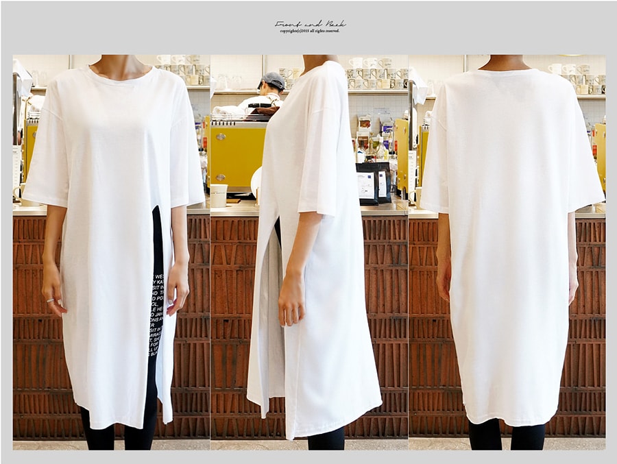 WINGS Side-Slit Midi Tunic T-Shirt #White One Size(Free)