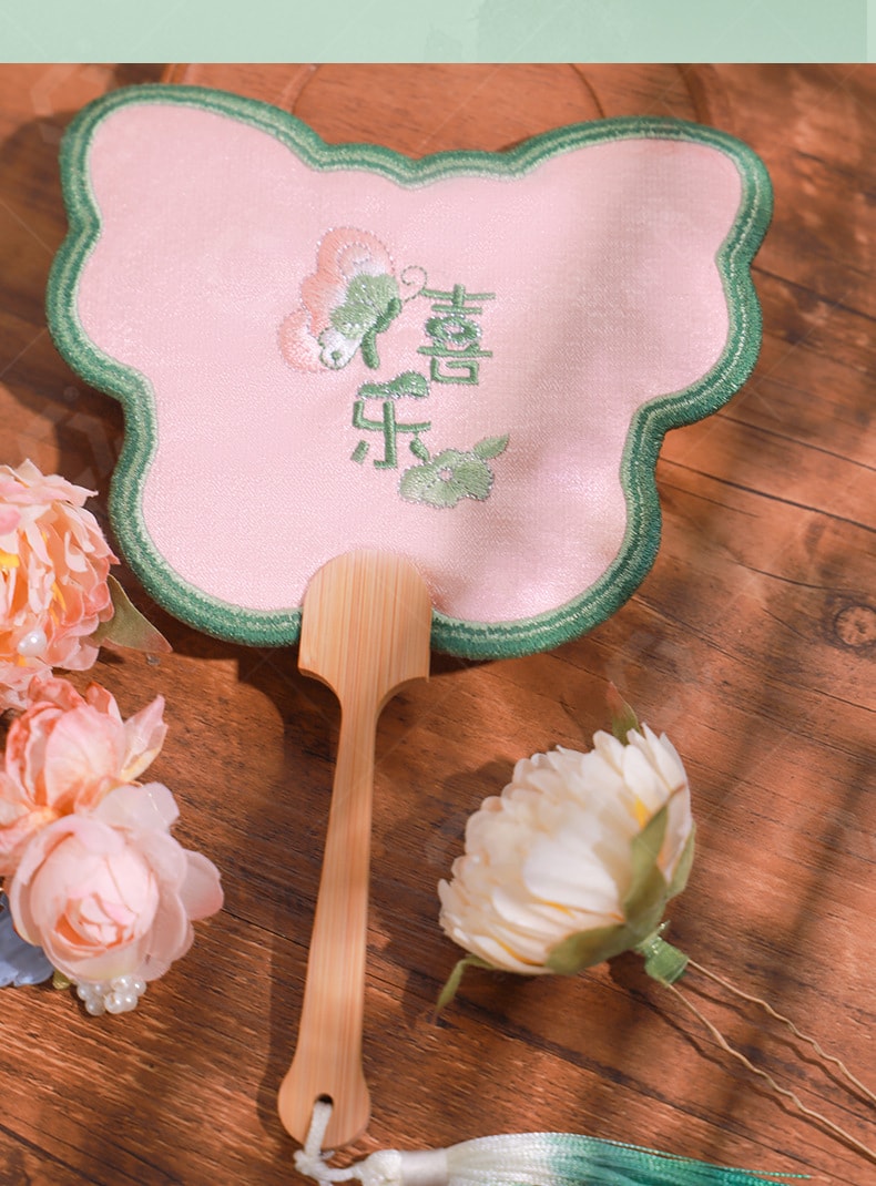 Hand-Shaped Embroidery Fan Decorative Portable Cultural Fan -Lotus Style 1 Piece