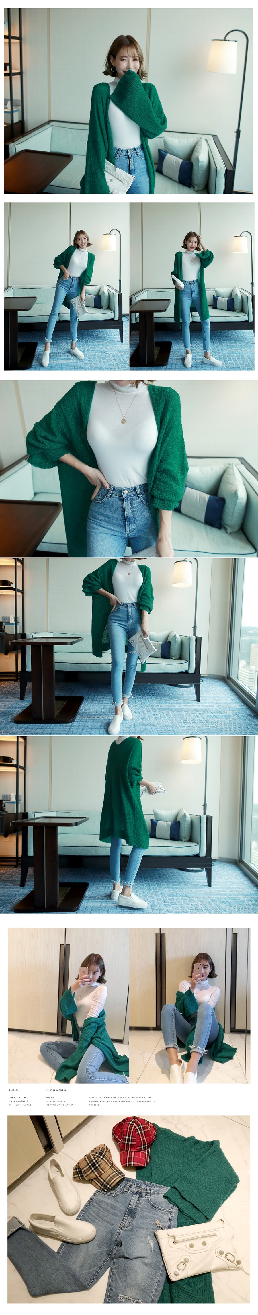 [韩国正品] Oversized Open-Front Longline Cardigan #Cyan One Size(Free) [免费配送]