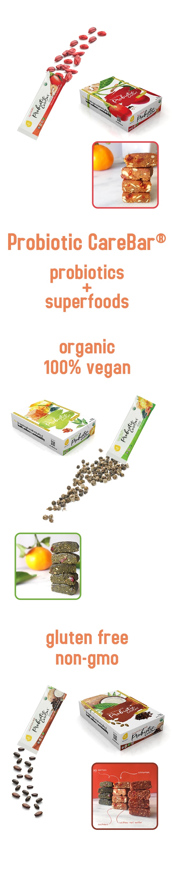 Probiotic Organic Healthy Snack & Breakfast Bar - Green Tea Honey Lemon 45 g 12-pack