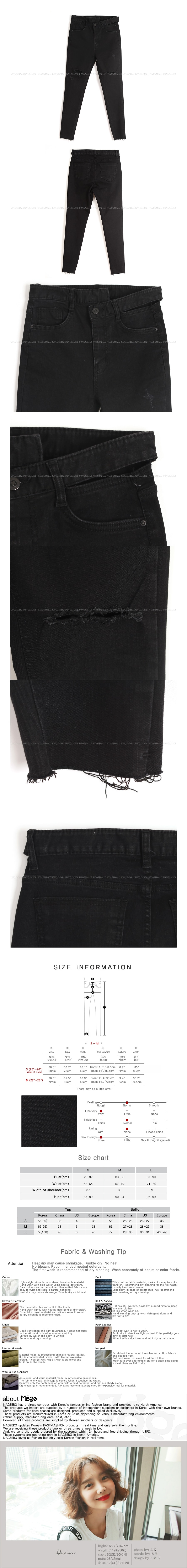 [KOREA] Skewed-Waist Distressed Skinny Jeans #Black M(27-28) [免费配送]