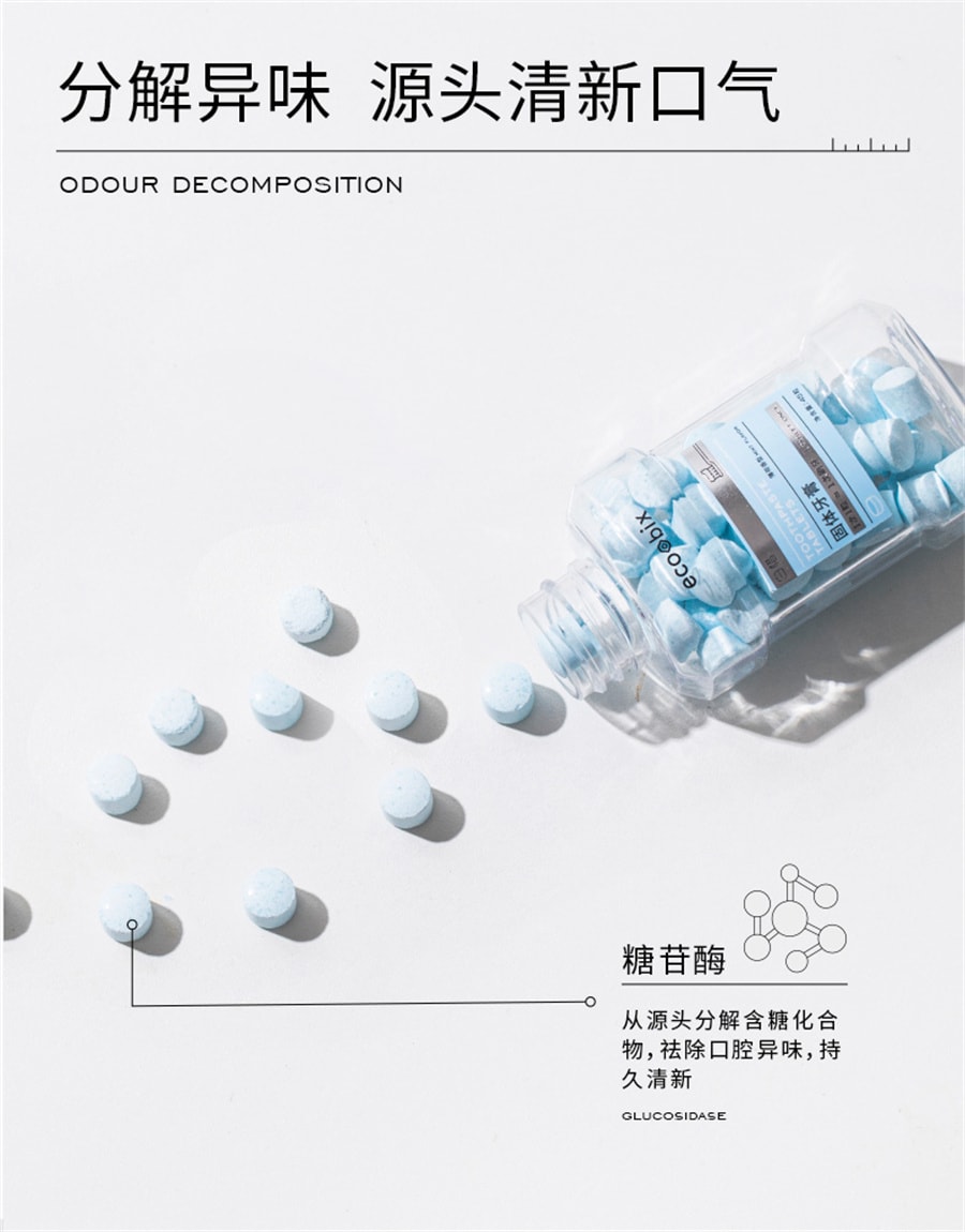 【中国直邮】白惜  固体牙膏洁牙片粒咀嚼片口嚼便携式清新口气清洁   薄荷45粒/瓶