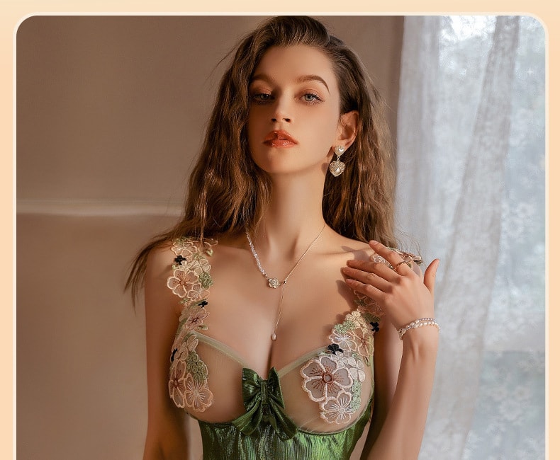 【中國直郵】曼煙 情趣內衣 性感夢幻雛菊公主蓬蓬裙套裝 綠色均碼