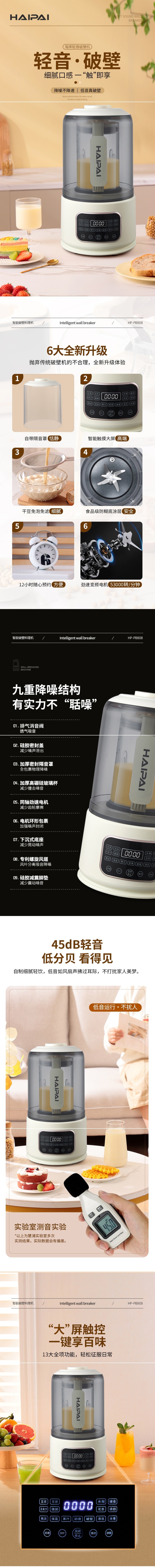 【中国直邮】低音破壁机全自动豆浆机 加热 220V 需搭配变压器(不含) 多功能料理榨汁机果汁辅食机 精钢8叶刀 防糊底