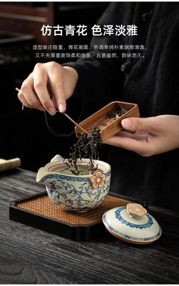 海藍星 汝窯茶壺一壺三杯 釉色之美 溫潤古樸 鷹嘴設計 自帶濾孔 1件