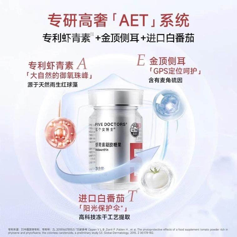 【中國直郵】 五個女博士 12mg蝦紅素膠囊口服雨生紅球藻進口白番茄 30粒/瓶(小紅書種草推薦)
