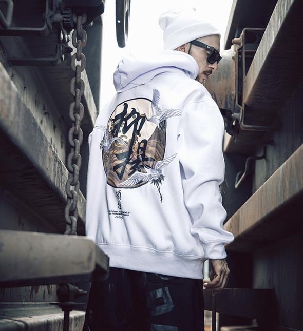 NIEPCE Flying Kanji Cranes Embroidery Hoodie White S 1 Piece