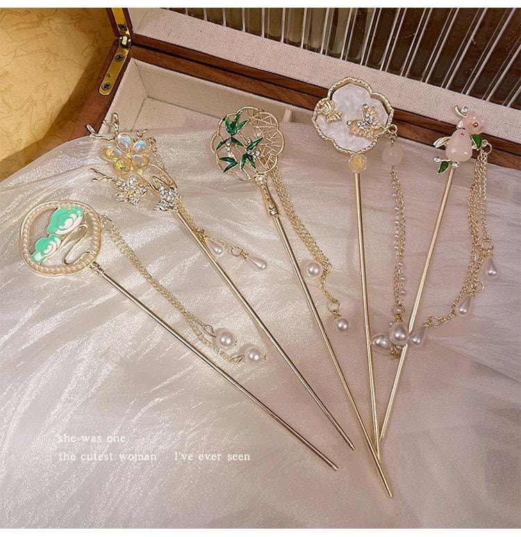 FOXTAIL 古风发簪 流苏花朵发簪 女新中式 高级感小众 古风盘头发钗簪子 汉服旗袍发饰 - 竹子团扇 1支