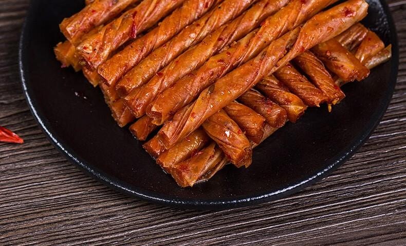 【中國直郵】 步步為贏 牛汁素腸香辣孜然相思卷零食辣條麻辣豆皮辦公室休閒食品湖南特產 原味牛汁素腸 500g