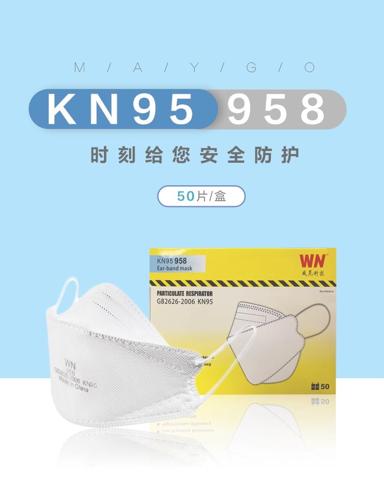 【美国现货】工业防护面罩-958 (每盒50个)白色 耳带式