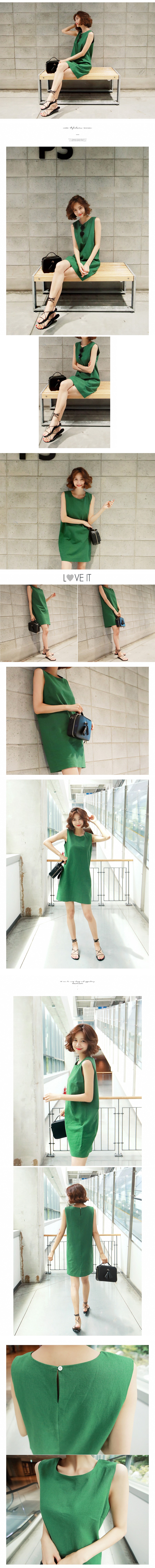 [KOREA] Sleeveless Linen Dress #Green One Size(S-M) [Free Shipping]