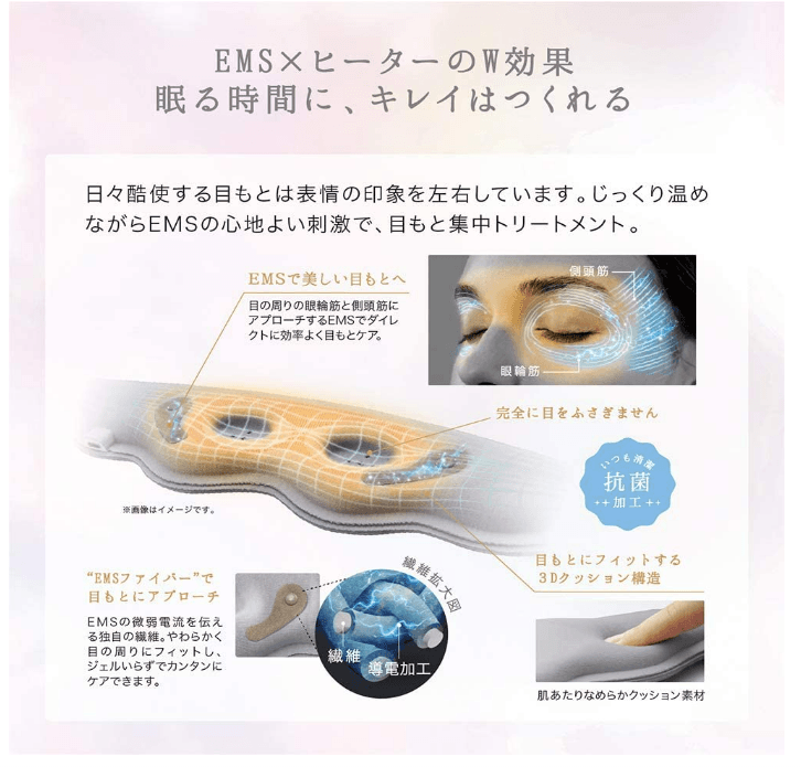 【日本直邮】日本 ATEX  睡前加热眼罩 EMS功能  助眠 放松  3D贴合眼周 #灰色  AX-BNL802Gr