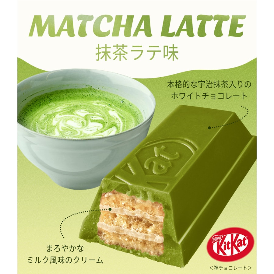 【日本直邮】日本 NESTLE 雀巢 KITKAT 迷你 抹茶拿铁味 夹心威化巧克力10枚