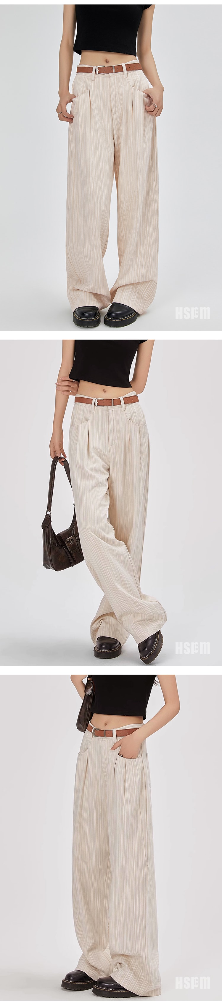 【中國直郵】HSPM 新款條紋高腰直筒拖地寬褲 條紋 XL