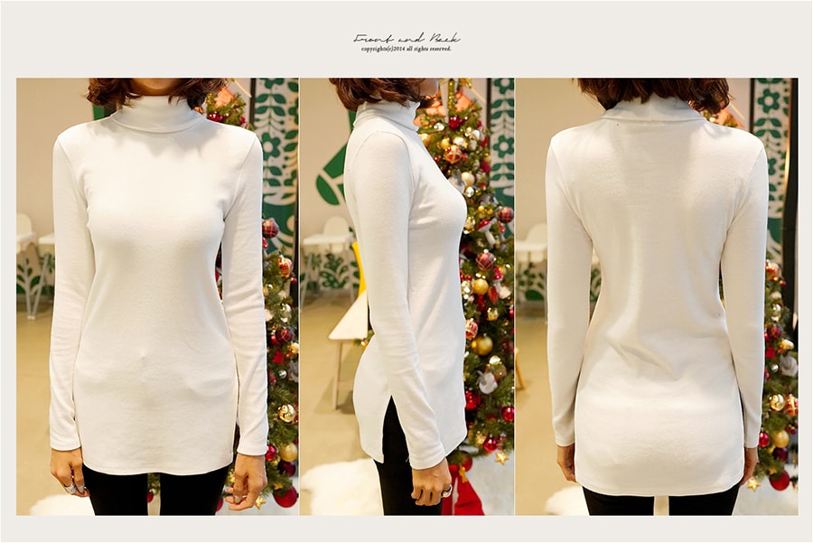 WINGS Side Slit Turtleneck Top #Ivory One Size(S-M)