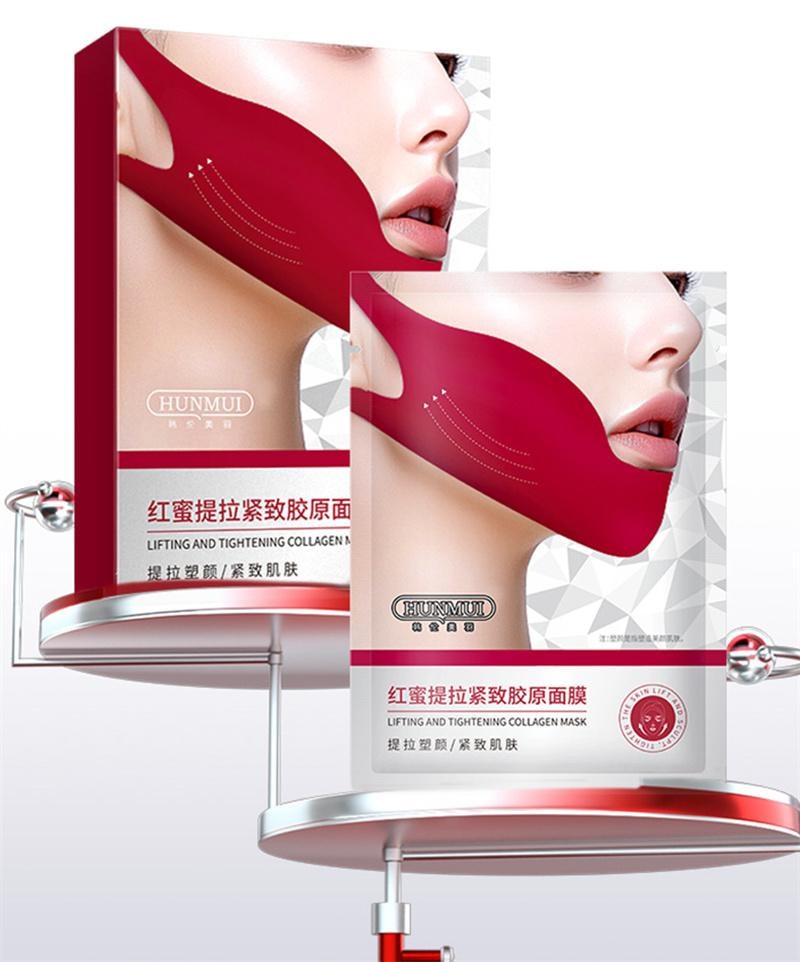 韩伦美羽 红蜜提拉紧致胶原面膜 脸部挂耳式贴片双下巴V脸瘦脸神器 5片/盒