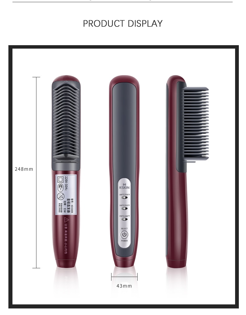 K·SKIN金米 兩用直髮梳夾板 家用直捲捲髮棒 不傷發小直板夾KD388B紅色 1台