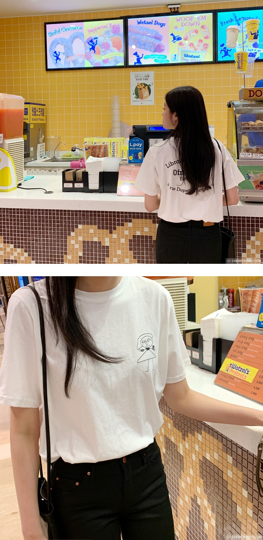 【韩国直邮】CHERRYKOKO 可爱卡通字母宽松中袖棉T恤 白色 free