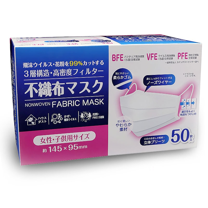 Women's disposable three-layer protective mask(China exported to Japan) 50pcs