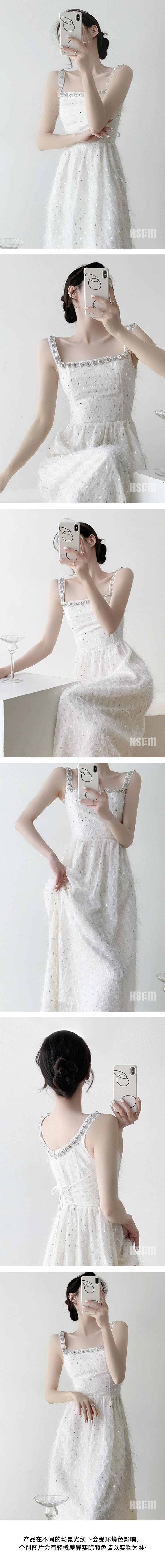 【中國直郵】 HSPM 新款氣質法式甜美吊帶裙 白色 M
