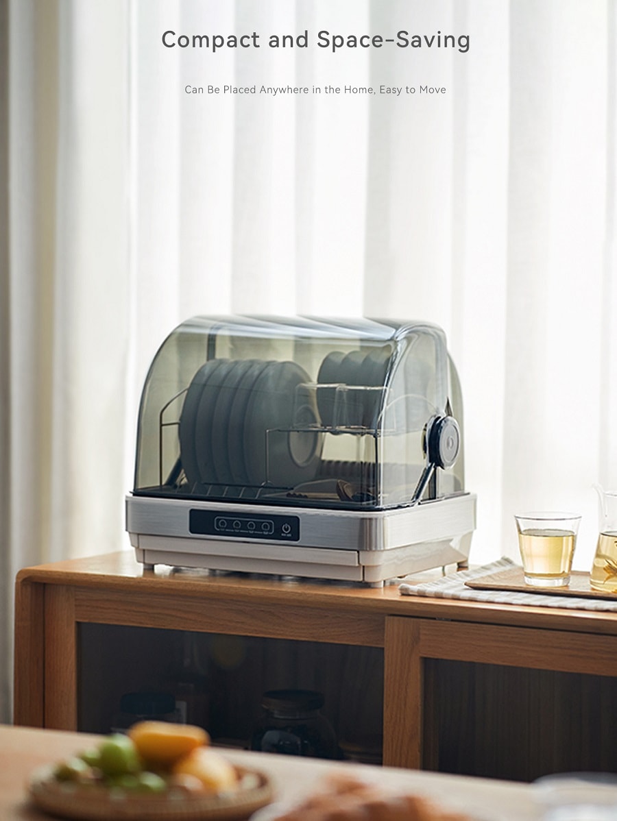 White Kitchen Dish Sterilizer Tableware Dryer Compact 42L Countertop Model For Home Use 100~120V Wide Voltage