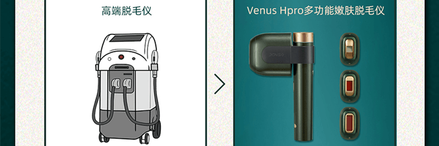JOVS VENUS HPRO 新升级 多功能嫩肤脱毛仪 三个滤光头 激光脱毛 手部 腿部 腋下 面部 比基尼 SR嫩肤模式 橄榄绿 金晨代言