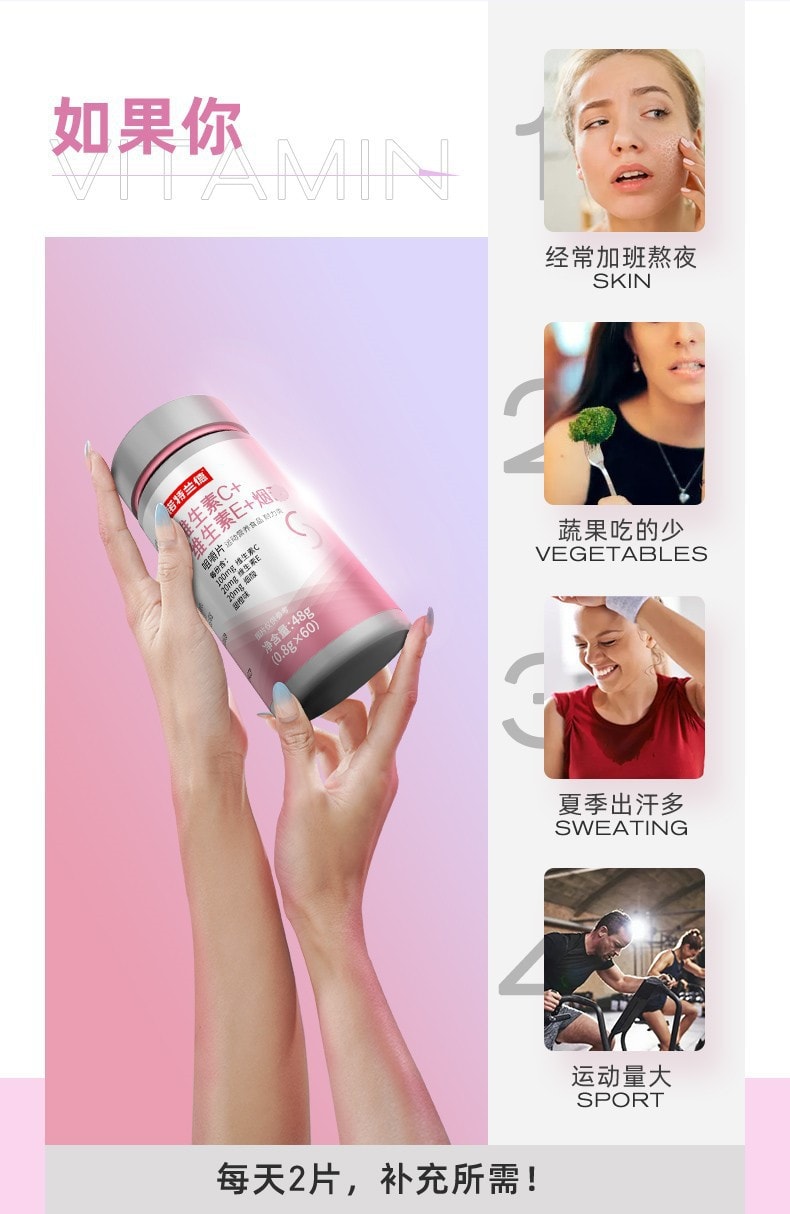 【中國直效郵件】諾特蘭德 維生素C+維生素E+菸鹼醯胺咀嚼片 養成少女肌 60粒/瓶