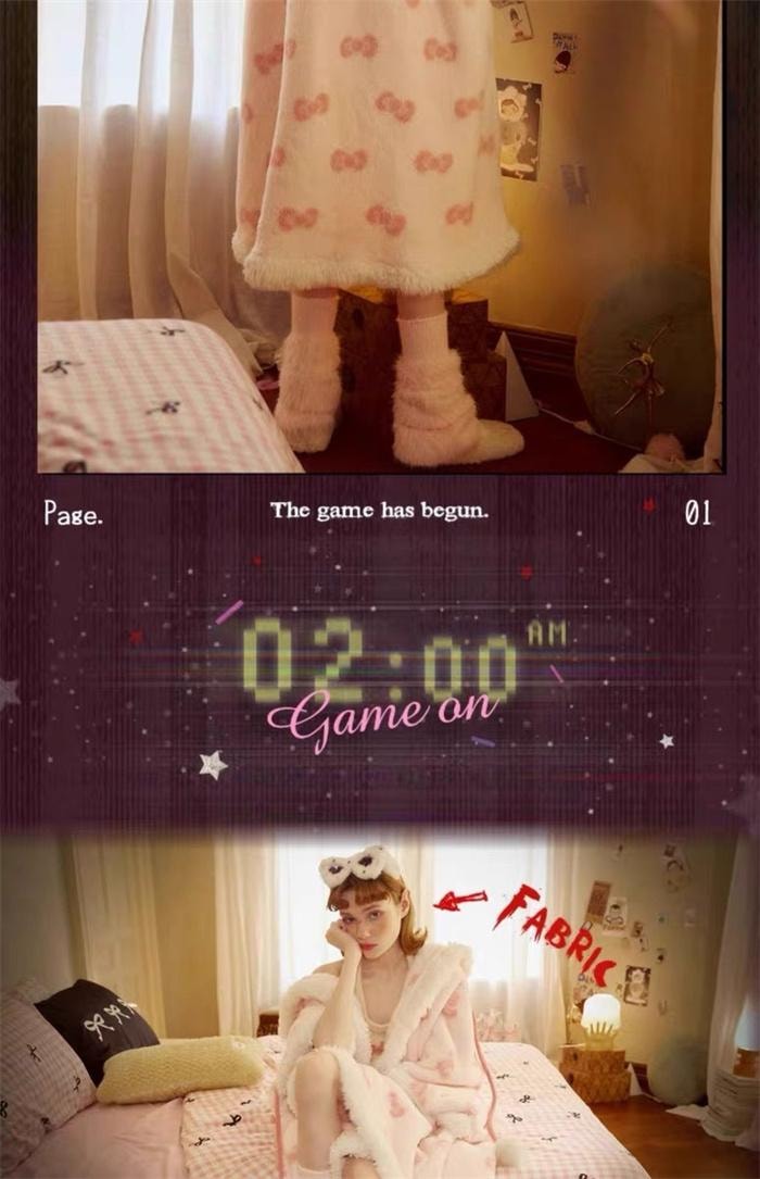 【中国直邮】 FOXTAIL Hello Kitty蝴蝶结斗篷 毛绒女士家居服/珊瑚绒睡袍/冬季新款少女甜美风-L码 1件*|