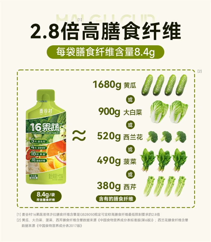 【中国直邮】麦谷村 16果蔬液体沙拉 0脂nfc原料果蔬汁膳食纤维轻液断代餐主食 80g/袋