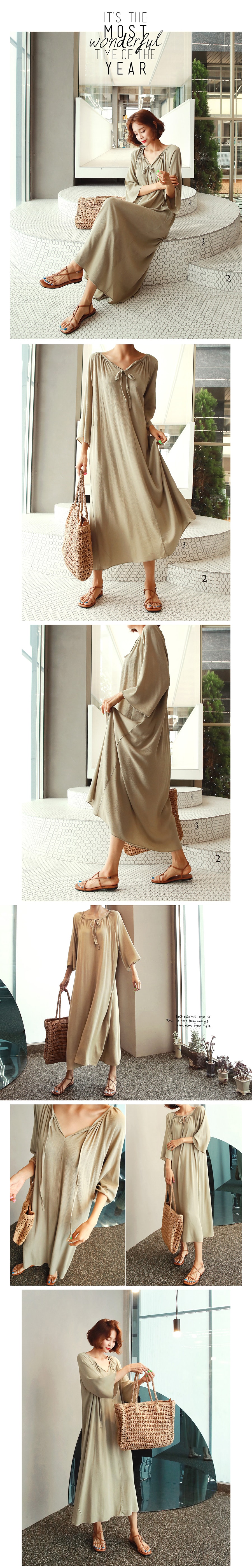 WINGS Kimono Sleeve Maxi Dress #Khaki One Size(Free)